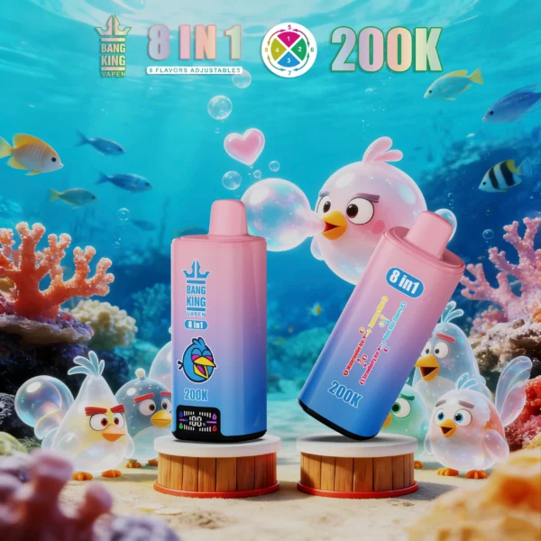 Bang King 200K puffs 8-in-1 flavors  Angry Birds–inspired theme design